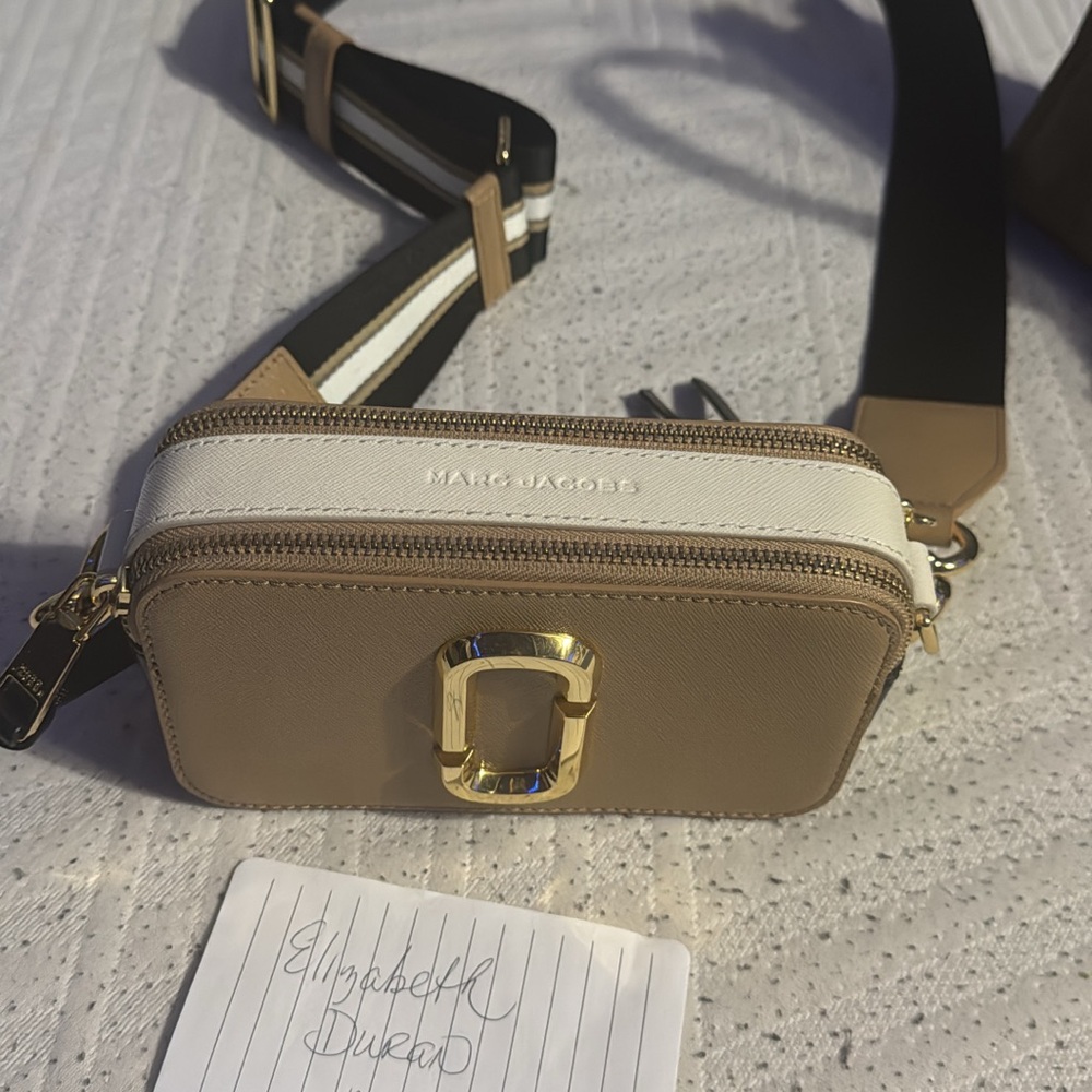 Marc Jacobs Tan and White Crossbody Bag with Gold Hardware
